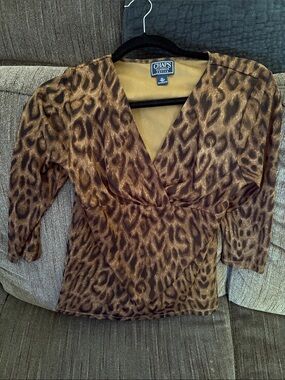 Chaps Brown Leopard-Print V-Neck Wrap Blouse